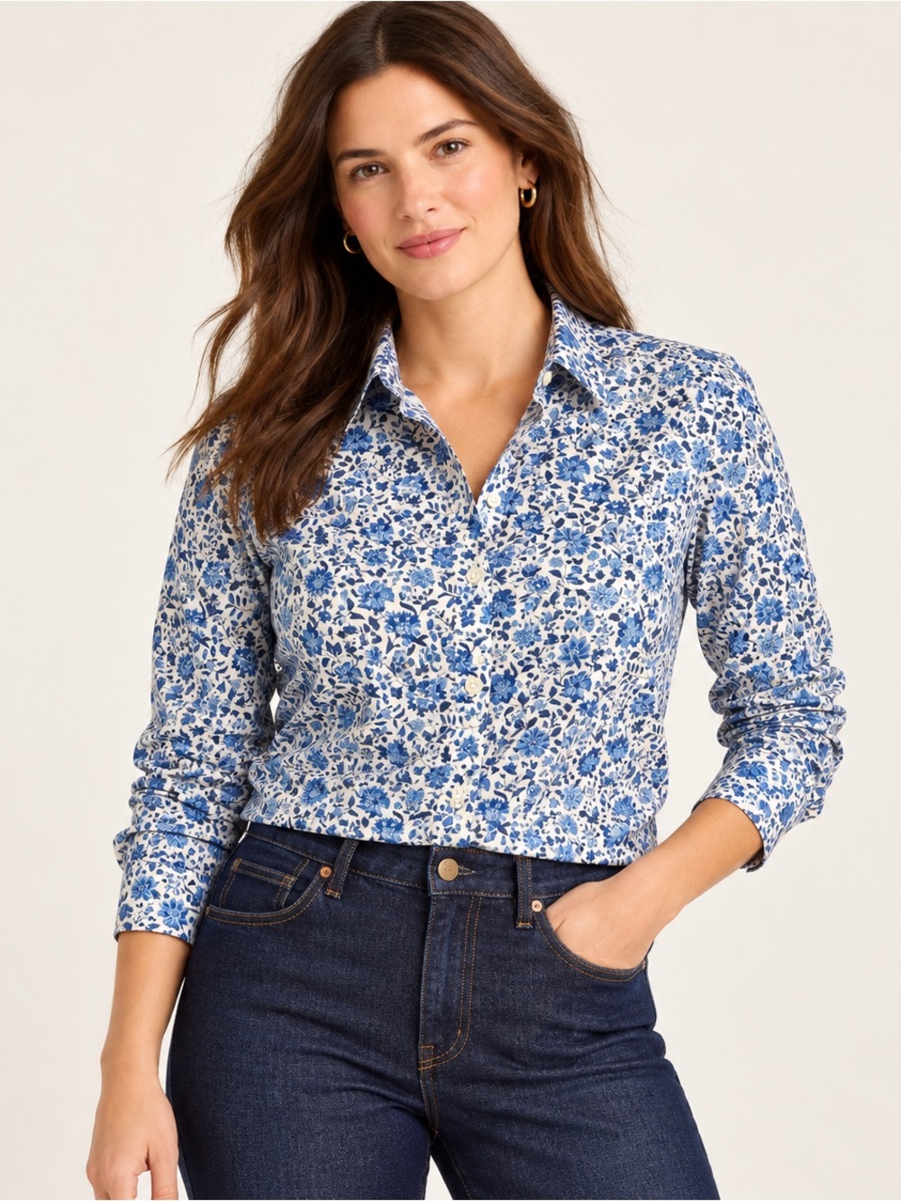 J.Crew Liberty Grace Emily Bell Slim-Fit Floral Shirt Blue White Size 14 NWT
